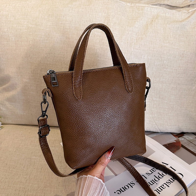 Geantă bucket din piele de vită pentru femei, mică, curea de umăr/crossbody, geantă casual zilnică