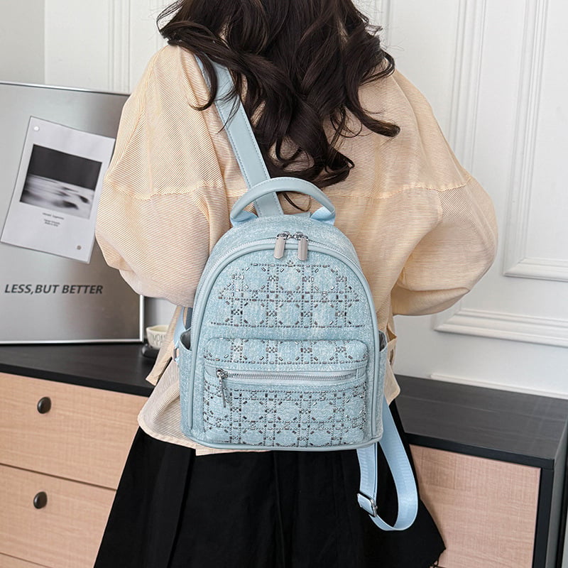 Rucsac dama din denim cu capacitate mare, stil retro, pentru călătorii casual