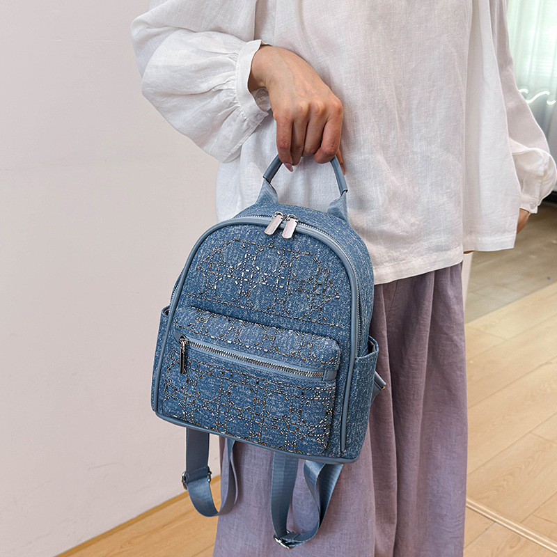Rucsac dama din denim cu capacitate mare, stil retro, pentru călătorii casual