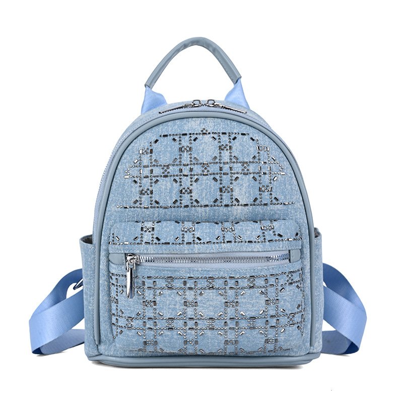 Rucsac dama din denim cu capacitate mare, stil retro, pentru călătorii casual