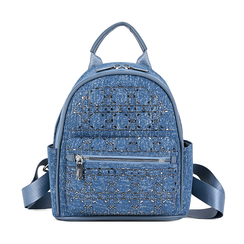 Rucsac dama din denim cu capacitate mare, stil retro, pentru călătorii casual