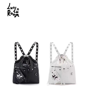 Rucsac nou în stil motociclet cu ținte, Luoluoroom, negru, geantă de umăr crossbody cu șnur