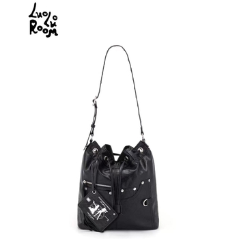 Rucsac nou în stil motociclet cu ținte, Luoluoroom, negru, geantă de umăr crossbody cu șnur