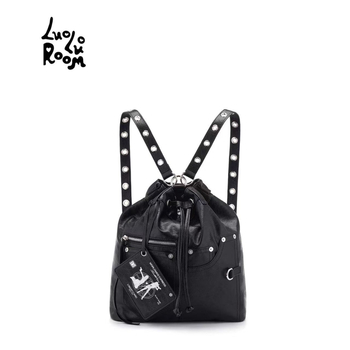 Rucsac nou în stil motociclet cu ținte, Luoluoroom, negru, geantă de umăr crossbody cu șnur