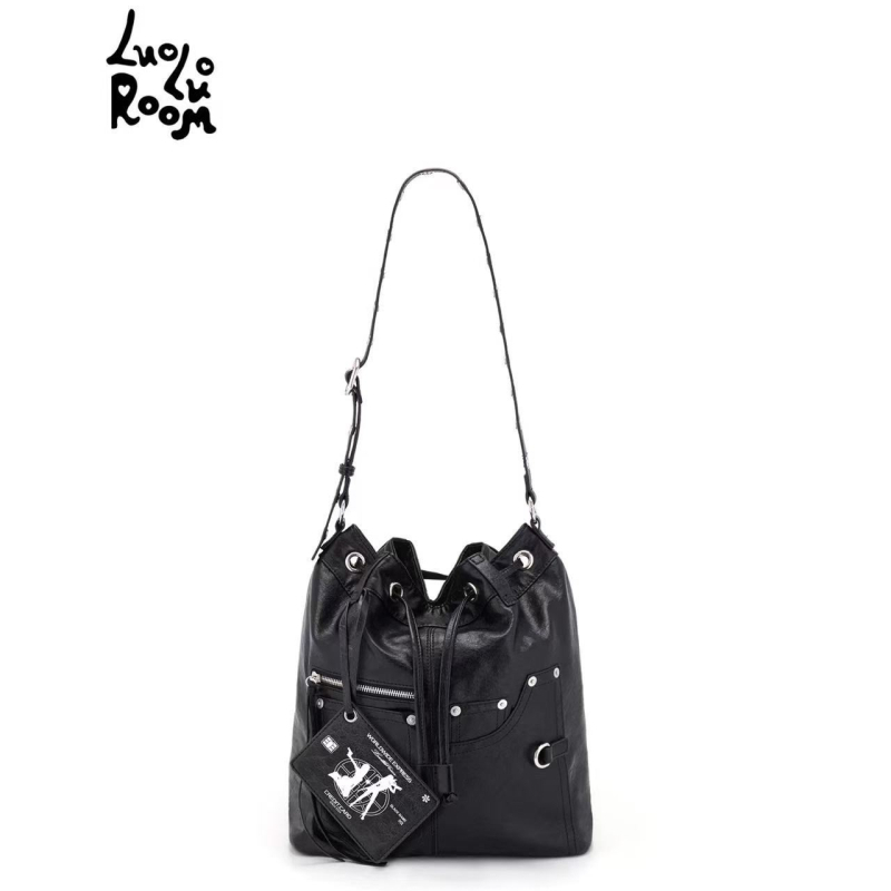 Rucsac nou în stil motociclet cu ținte, Luoluoroom, negru, geantă de umăr crossbody cu șnur