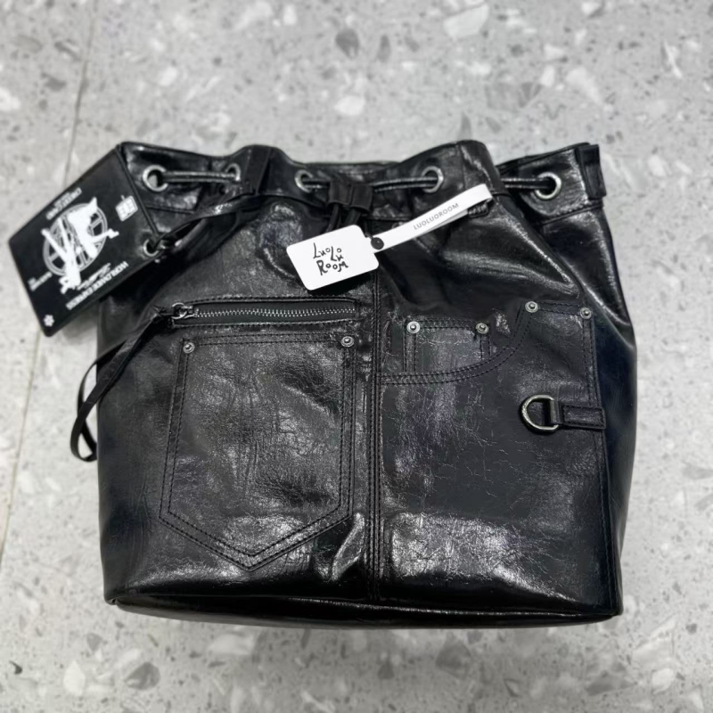 Rucsac nou în stil motociclet cu ținte, Luoluoroom, negru, geantă de umăr crossbody cu șnur