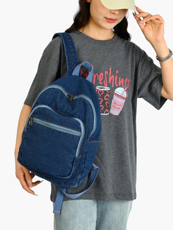 Rucsac din denim în stil coreean, inspirație Harajuku, casual și ușor pentru studenți