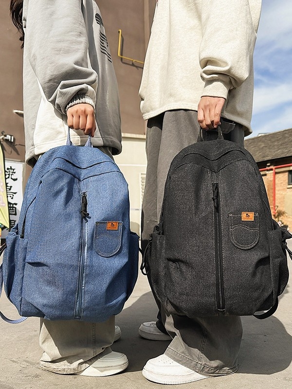 Rucsac din denim, stil retro la modă, capacitate mare pentru călătorii și școală, Harajuku inspirație