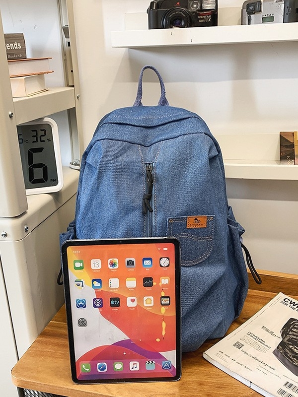 Rucsac din denim, stil retro la modă, capacitate mare pentru călătorii și școală, Harajuku inspirație