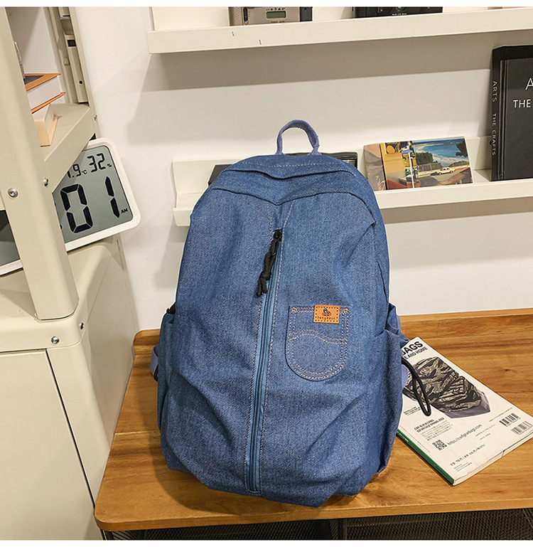 Rucsac din denim, stil retro la modă, capacitate mare pentru călătorii și școală, Harajuku inspirație
