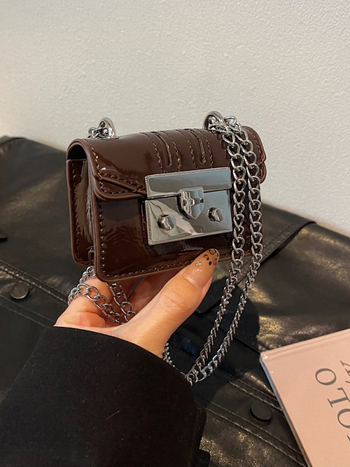Geantă pătrată mini pentru femei, PU, curea cu lanț, crossbody, iarnă 2024