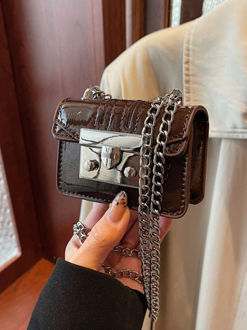 Geantă pătrată mini pentru femei, PU, curea cu lanț, crossbody, iarnă 2024