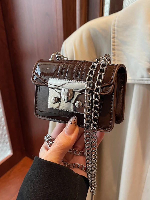 Geantă pătrată mini pentru femei, PU, curea cu lanț, crossbody, iarnă 2024