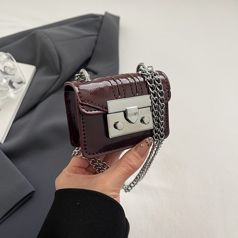 Geantă pătrată mini pentru femei, PU, curea cu lanț, crossbody, iarnă 2024