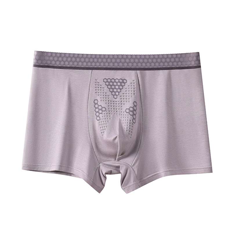 Boxeri pentru bărbați din modal, respirabili, cu textură cu celule, particule de masaj din tourmalină cu ioni negativi, model 100A, culoare oyster