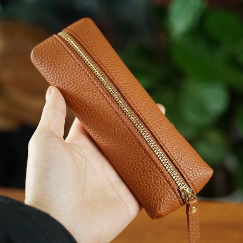 Penar minimalist din piele, portabil, capacitate mică, geantă de papetărie cu husă de protecție pentru stilou