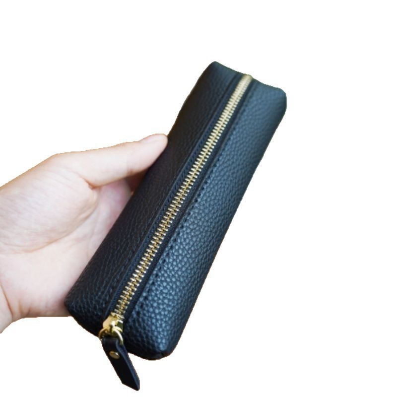 Penar minimalist din piele, portabil, capacitate mică, geantă de papetărie cu husă de protecție pentru stilou