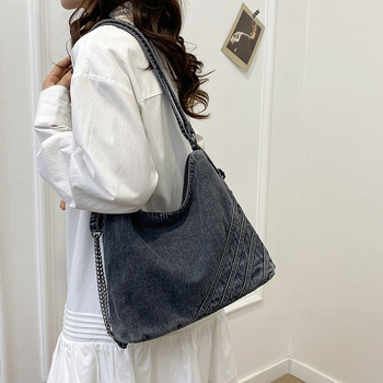 Női tote táska japán Harajuku stílusban, könnyű denim anyag, mindennapi használatra