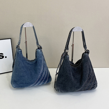 Női tote táska japán Harajuku stílusban, könnyű denim anyag, mindennapi használatra