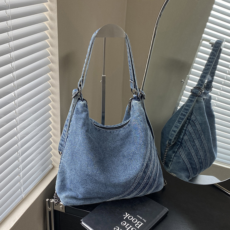 Női tote táska japán Harajuku stílusban, könnyű denim anyag, mindennapi használatra