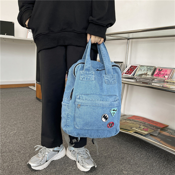 Rucsac damă din denim, în stil Harajuku japonez, cu influențe retro Hong Kong, casual pentru uz zilnic și pentru călătorii.