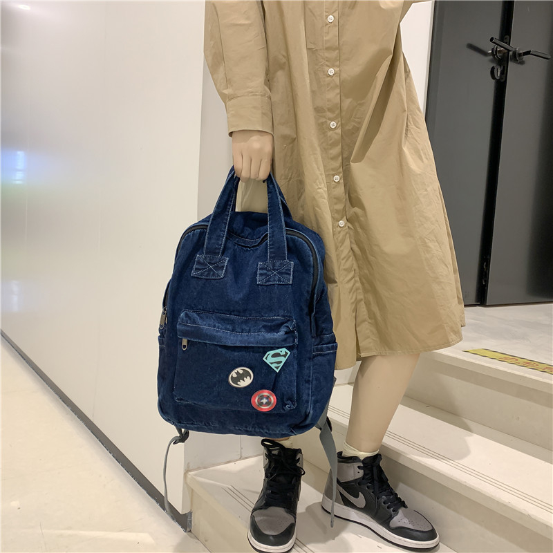 Rucsac damă din denim, în stil Harajuku japonez, cu influențe retro Hong Kong, casual pentru uz zilnic și pentru călătorii.