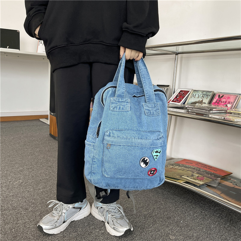 Rucsac damă din denim, în stil Harajuku japonez, cu influențe retro Hong Kong, casual pentru uz zilnic și pentru călătorii.