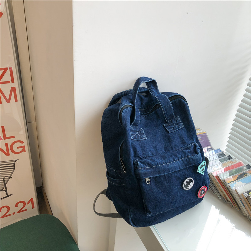 Rucsac damă din denim, în stil Harajuku japonez, cu influențe retro Hong Kong, casual pentru uz zilnic și pentru călătorii.