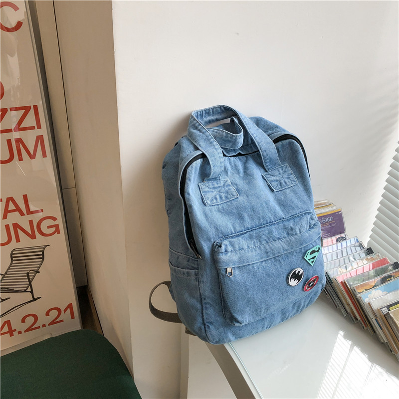 Rucsac damă din denim, în stil Harajuku japonez, cu influențe retro Hong Kong, casual pentru uz zilnic și pentru călătorii.