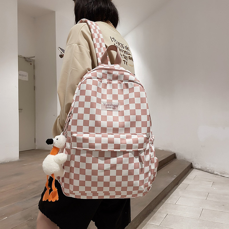 Rucsac cu model pătrat în carouri, inspirație Harajuku, unisex pentru elevi