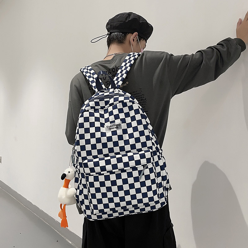 Rucsac cu model pătrat în carouri, inspirație Harajuku, unisex pentru elevi