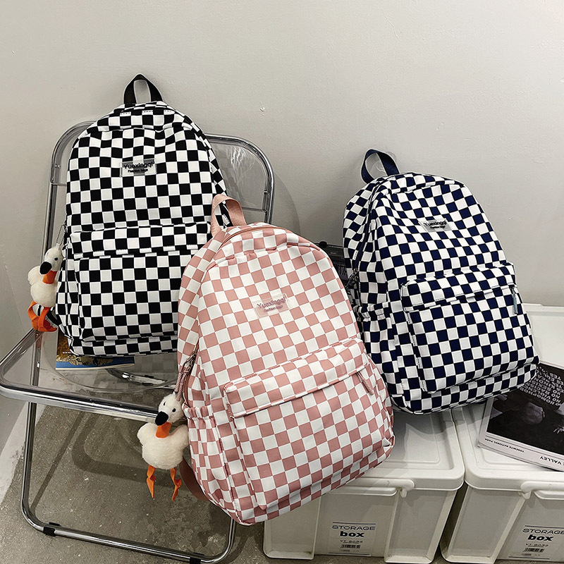 Rucsac cu model pătrat în carouri, inspirație Harajuku, unisex pentru elevi