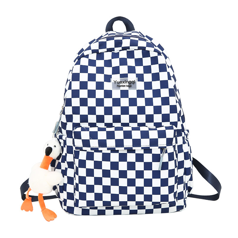 Rucsac cu model pătrat în carouri, inspirație Harajuku, unisex pentru elevi