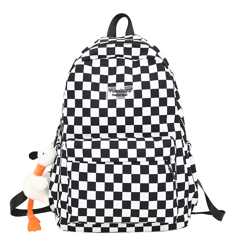 Rucsac cu model pătrat în carouri, inspirație Harajuku, unisex pentru elevi