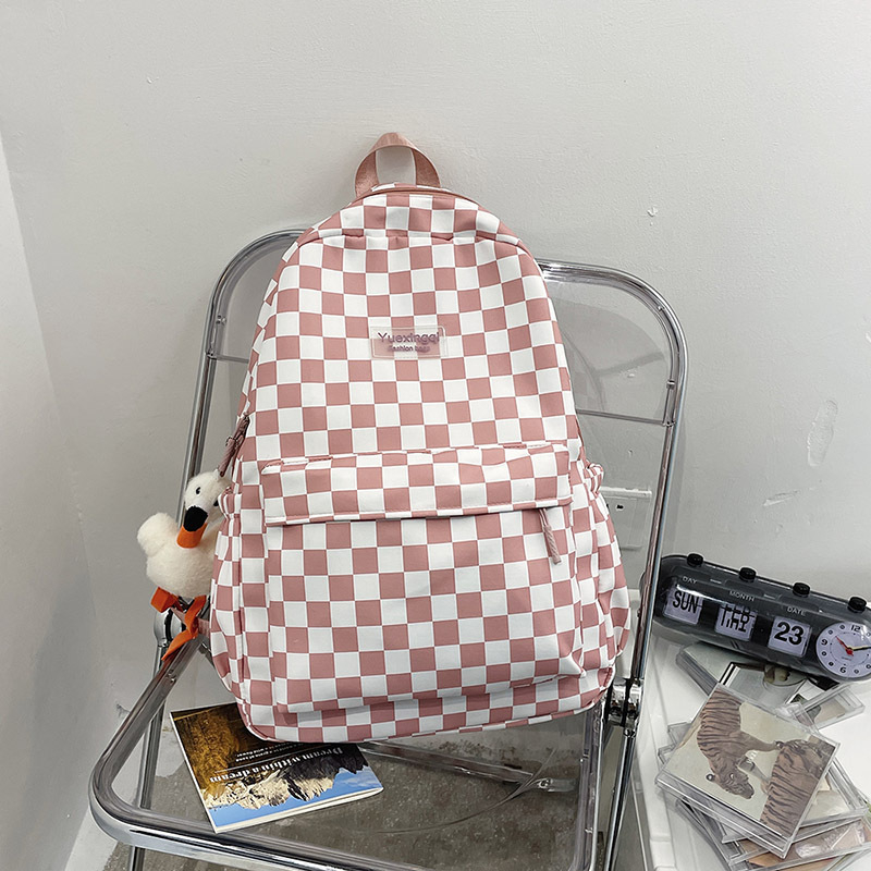 Rucsac cu model pătrat în carouri, inspirație Harajuku, unisex pentru elevi