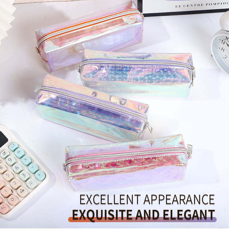 Geantă etui pentru pixuri cu laser și papetărie, PVC cu stele colorate, spațiu de depozitare impermeabil pentru machiaj și produse de igienă, capacitate mare, portabilă și multifuncțională