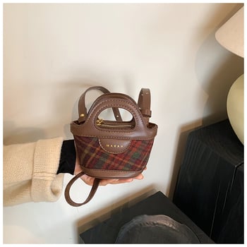 Geantă bucket în stil coreean cu patchwork și model carouri, mini geantă pentru femei, portofel pentru monede și husă pentru ruj