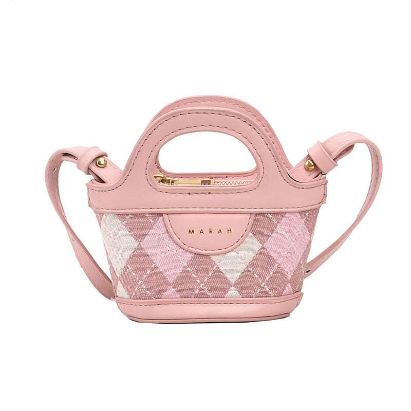 Geantă bucket în stil coreean cu patchwork și model carouri, mini geantă pentru femei, portofel pentru monede și husă pentru ruj