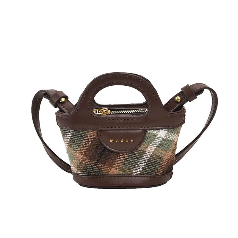 Geantă bucket în stil coreean cu patchwork și model carouri, mini geantă pentru femei, portofel pentru monede și husă pentru ruj