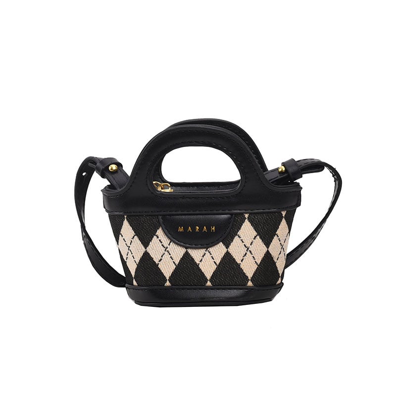 Geantă bucket în stil coreean cu patchwork și model carouri, mini geantă pentru femei, portofel pentru monede și husă pentru ruj