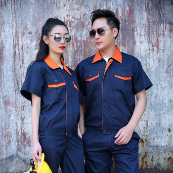 Set de lucru masculin de vară, tricou cu mânecă scurtă, top ușor, uniformă de mecanic brodată și durabilă
