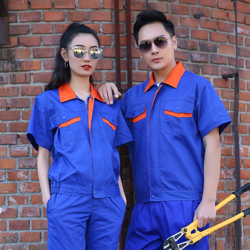 Set de lucru masculin de vară, tricou cu mânecă scurtă, top ușor, uniformă de mecanic brodată și durabilă
