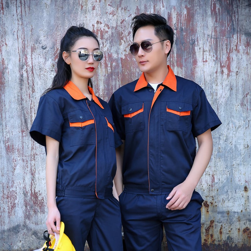 Set de lucru masculin de vară, tricou cu mânecă scurtă, top ușor, uniformă de mecanic brodată și durabilă