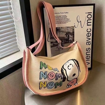 Geantă de damă din pânză, crossbody, design japonez cu desene animate, capacitate mare, geantă de umăr pentru studenți A16