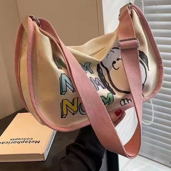 Geantă de damă din pânză, crossbody, design japonez cu desene animate, capacitate mare, geantă de umăr pentru studenți A16