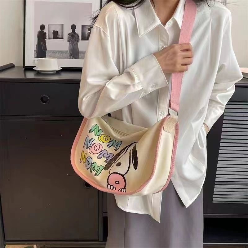 Geantă de damă din pânză, crossbody, design japonez cu desene animate, capacitate mare, geantă de umăr pentru studenți A16