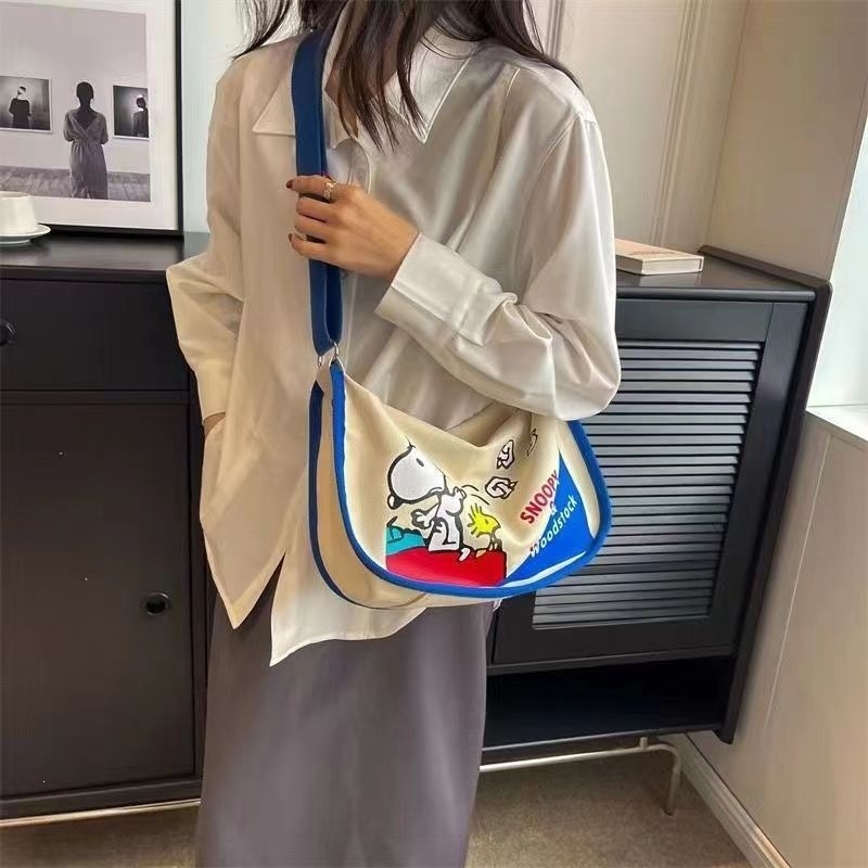 Geantă de damă din pânză, crossbody, design japonez cu desene animate, capacitate mare, geantă de umăr pentru studenți A16