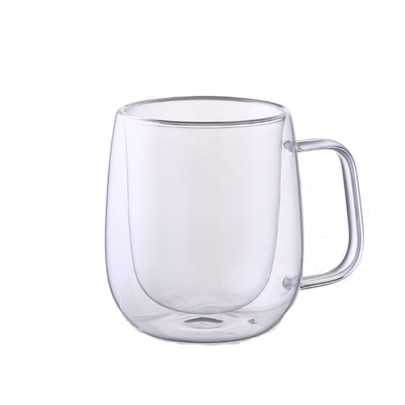 Ceașcă de cafea din sticlă cu pereți dubli, rezistentă la temperaturi, cu mâner