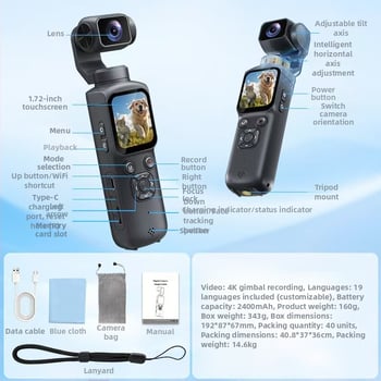 Cameră de acțiune 4K cu gimbal de buzunar pentru vlogging și excursii M105
