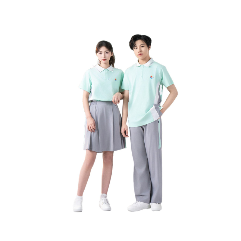 Litai Uniforma școlară primăvară-vară pentru elevi primar și gimnaziu, unisex, croială lejeră, top și pantaloni, mâneci scurte, închidere cu un singur rând de nasturi, bumbac 50–70%